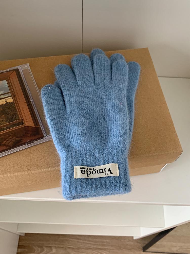 Fashion knitted thermal gloves female students solid color driving simple leaking finger warm gloves