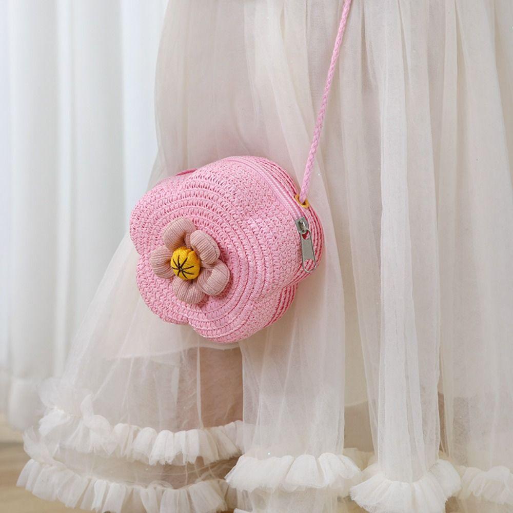 Straw Straw Shoulder Bags Mini Princess Handbags Cute Crossbody Bag  Kids Girls