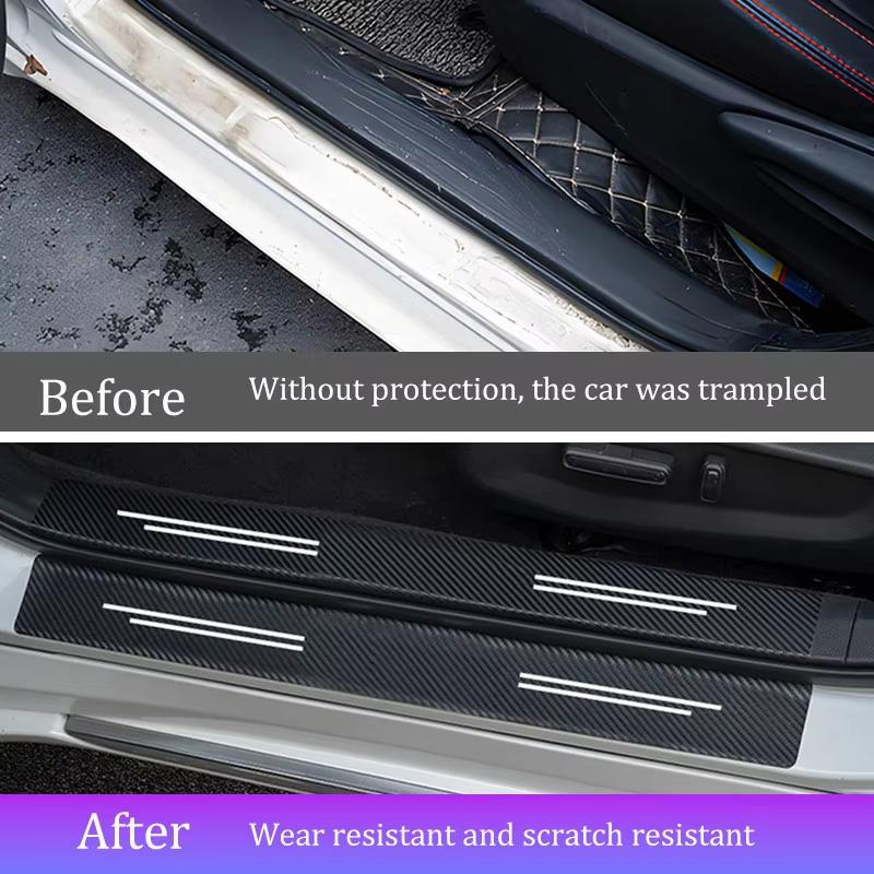 For Skoda Octavia KAMIQ KODIAQ SUPERB RAPID KAROQ FABIA YETI Car Door Sill Scuff Plate Decor Carbon Fiber Stickers