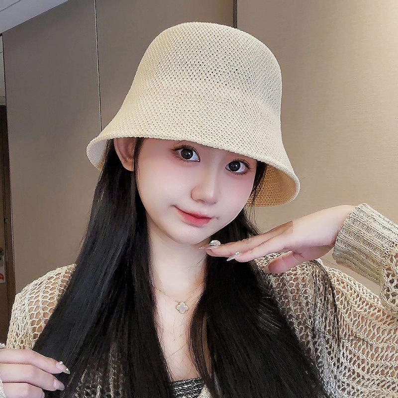 Women's Straw Hat Woven Sunshade Beach Hat Summer Hollow Breathable Bucket Hat Beach Sunshade Hat