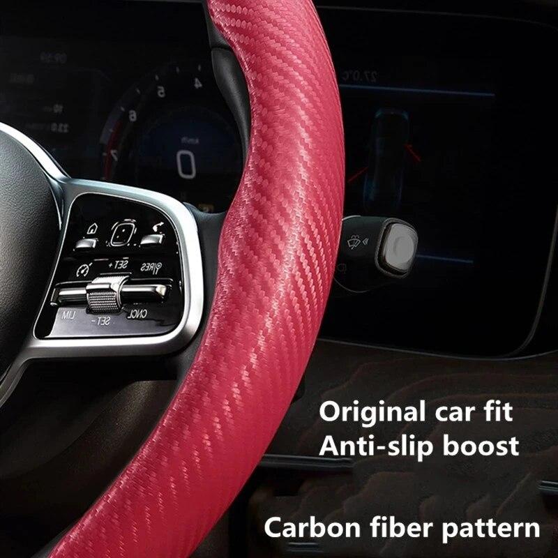 Carbon Fiber Look Universal Car Steering Wheel Booster Cover Non-Slip Interior Deocration Cover Accessories