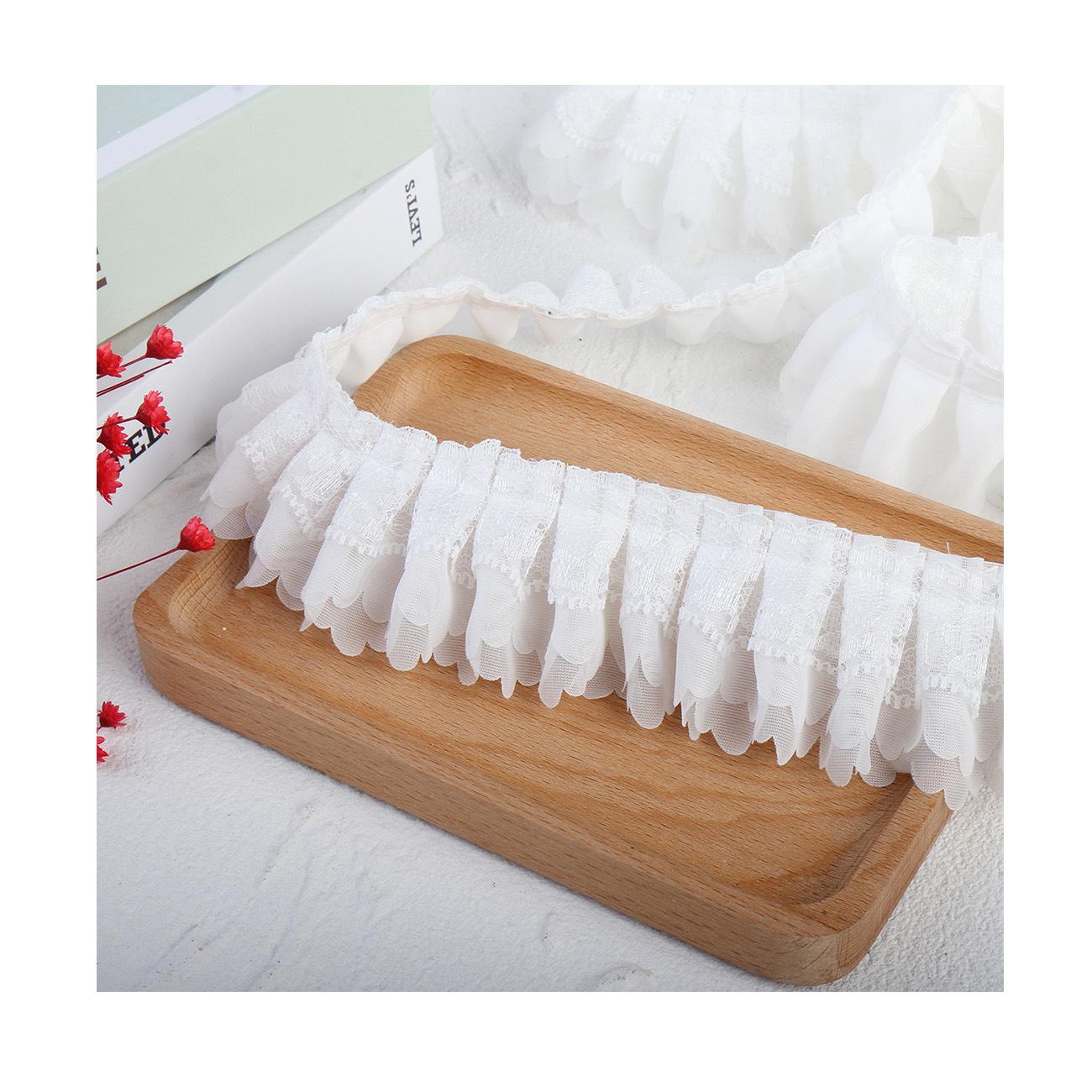 5 метров/партия 5 см белый трехслойный шифон тисненый плиссированный кружево одежда — фото 5