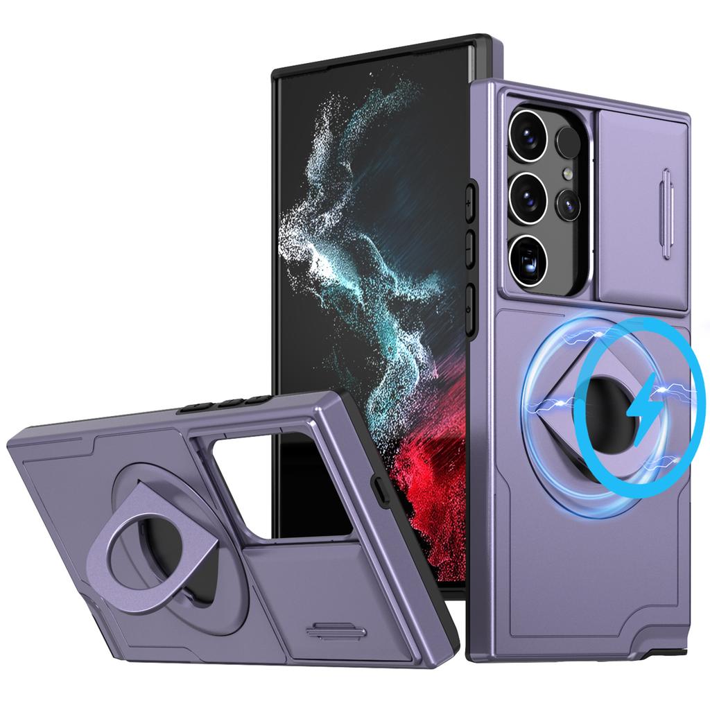 For Samsung Galaxy S23 Ultra Magnetic Phone Case N52 Magnet+PC+TPU Drop-resistant Kickstand Cover