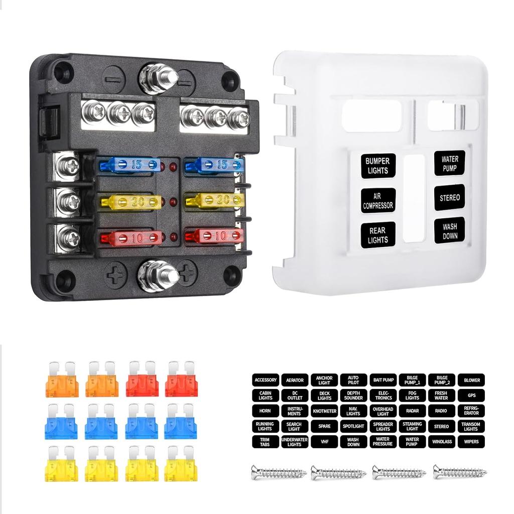 Fuse Block Blade Marine Fuse Panel Fuse Box ATC/ATO Waterproof Cover Negative Bus Included with LED Indicator for Car Boat Yacht RV Trailer Truck SUV