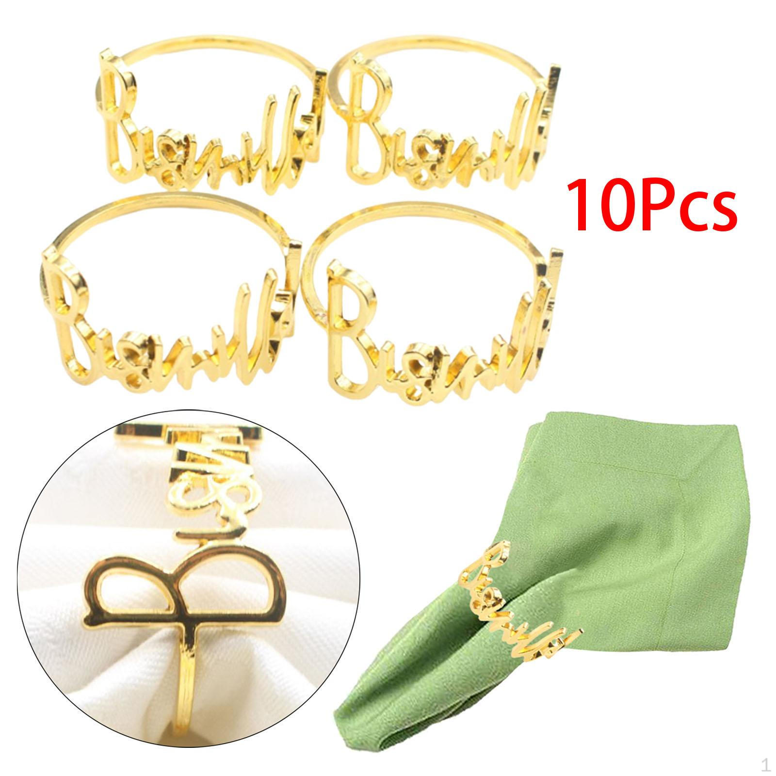

10 Pieces Cloth Napkin Holders, Round Alphabet Buckles Holder, Serviette for Home Imitation Aureate