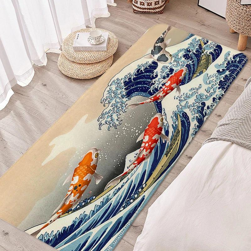 Carpet for Bedroom Japanese Waves Living Room Rugs Kitchen Floor Mat Washable Non-slip Doormat Entrance Door Home Decorations