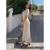 Waist Cinched round Neck Knit Long Skirt Waist Hugging round Neck Knitted Long dress