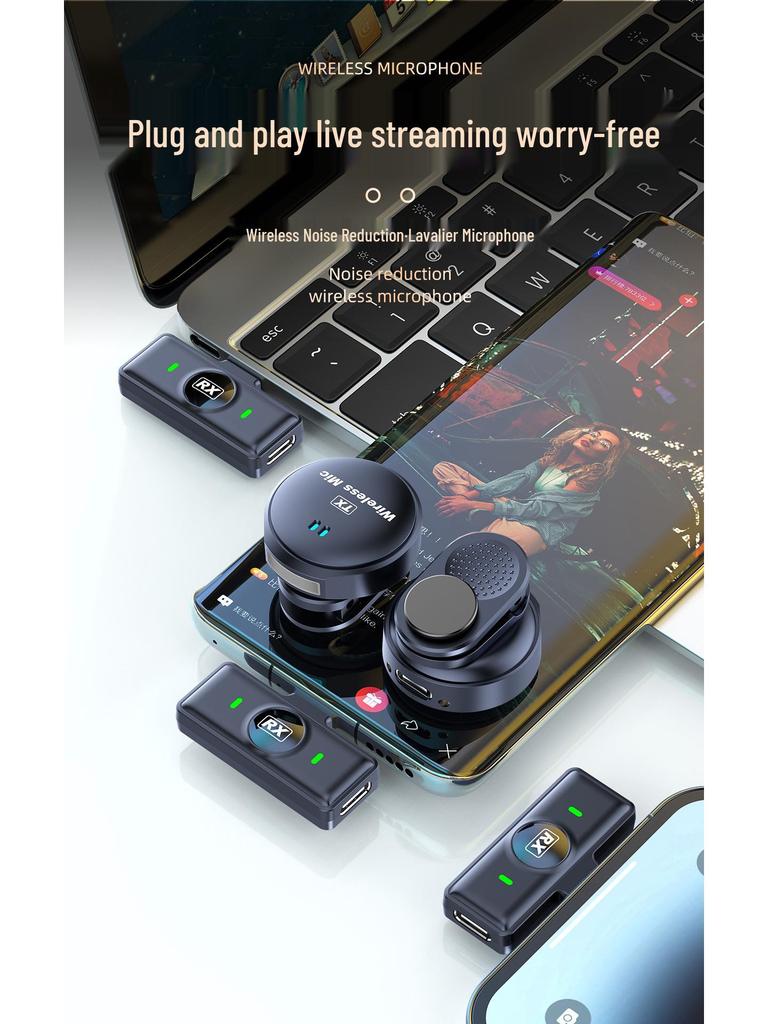 Magnetic Wireless Lavalier Microphone Set with Noise Reduction for Live Streaming & Video Recording