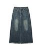 Lense Cutting Denim Long Skirt Blue