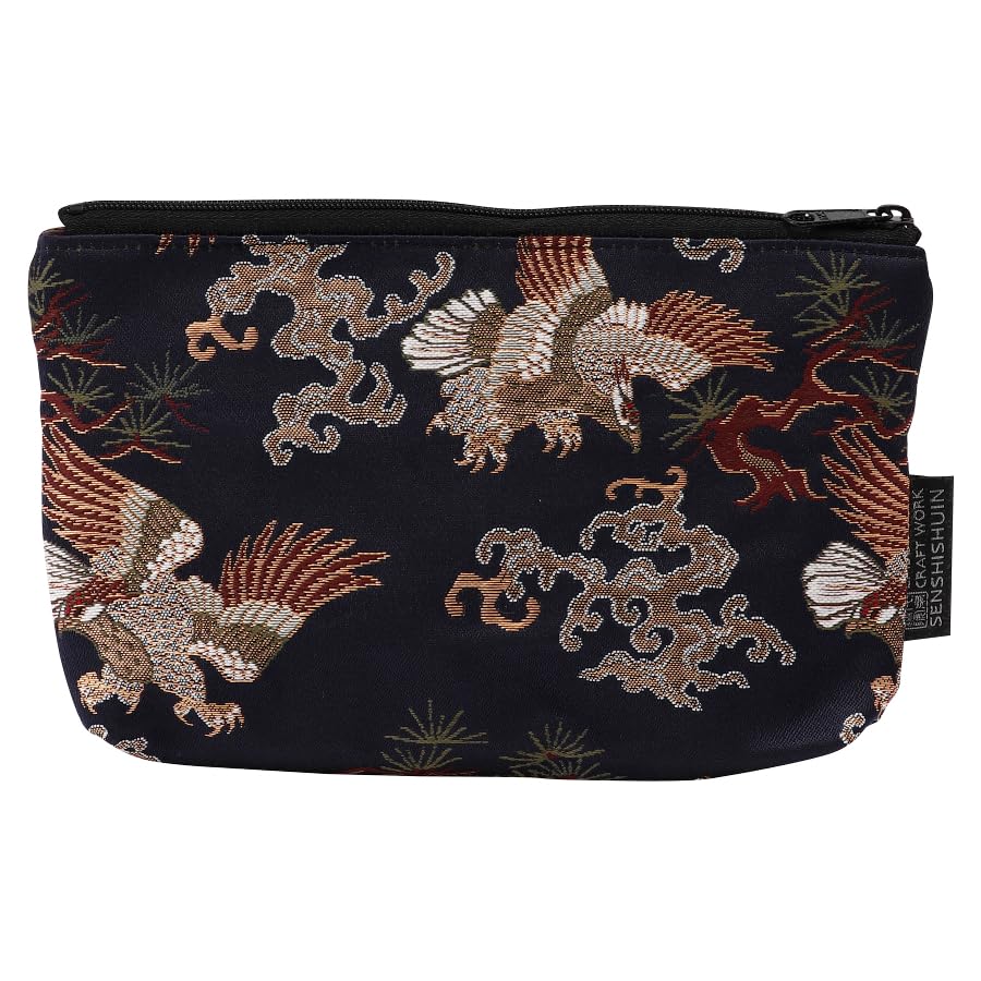 Senshishuin Nishijin Brocade Pouch (Lined) Navy Blue Washimatsu (Small)