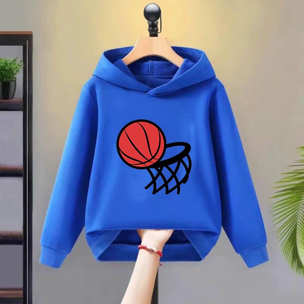 Детская толстовка с капюшоном «Баскетбол» с набивным рисунком Детская толстовка с капюшоном для мальчиков и девочек Спортивная одежда Повседневная одежда на все времена года 150