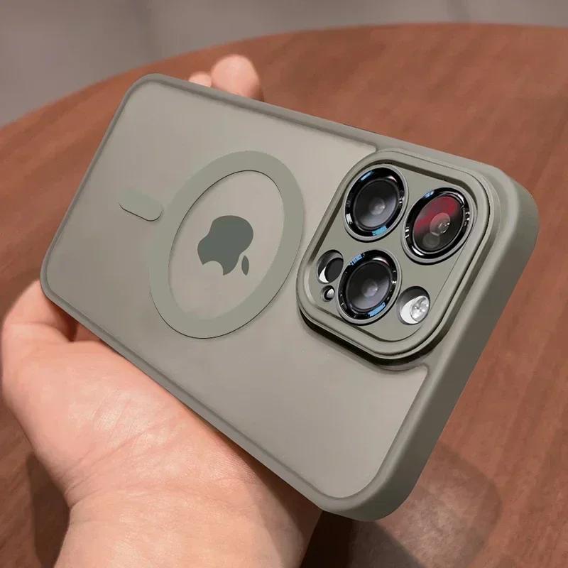 For Magsafe Matte Armor Wireless Charge Case For iPhone 16 15 14 13 11 12 Pro Max Plus Magnetic High Quality Translucent Cover