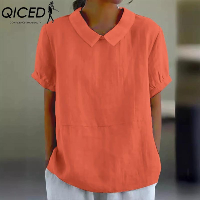 QICED Dámská móda Ležérní jednobarevný potisk Halenky a košile POLO s krátkým rukávem a výstřihem
