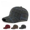 Unisex Plaid Woolen Baseball Cap Autumn Winter Warm Tweed Grid Peak Hat Vintage British Style Casual Cap for Men Women