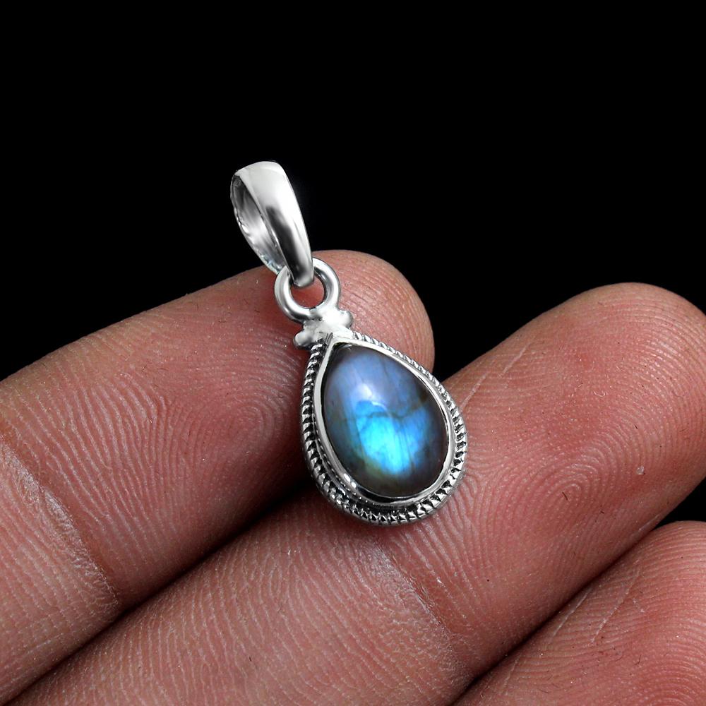 Pandantiv Labradorit Cu Lanț 925 Argint Sterling Femei Bijuterii lucrate manual