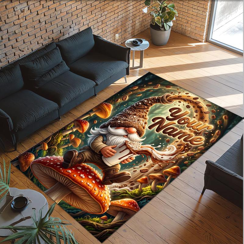 Gnome Theme Crystal Velvet Rug Personalized Custom Name Text Soft Floor Mat Home Decor