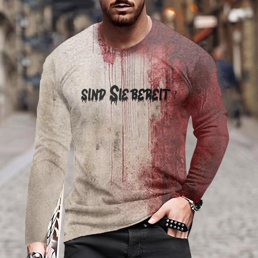 Pánská módní košile s dlouhým rukávem a kulatým výstřihem s halloweenským potiskem