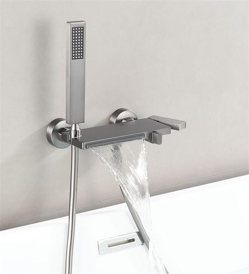 Black Bathtub Shower Set Hot & Cold Black Bathroom Shower Faucet Gray Bathroom Foldable Shower Faucet Set with Slid Bar Brass