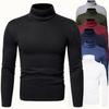 Men's High Neck Fleece Sweatshirt - Solid Color Autumn/Winter Pullover Base Layer T-shirt