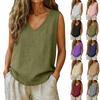 Women's Fashionable Casual V-neck Sleeveless T-Shirt With Pockets – Plain Cotton-Linen Blend Top