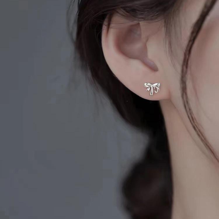 925 Sterling Silver Bow Stud Earrings - 2024 Trendy Luxury Niche Design