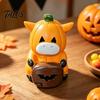 Witch Pumpkin Decor Halloween Figurine, Highland Cow Cartoon Resin Statue, Hand-Painted Creepy Desktop Decoration Holiday Tabletop Centerpiece