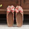 Summer Grass Mat Slippers Home Rattan Butterfly Knot Slippers Indoor Home Summer Women Linen Slippers