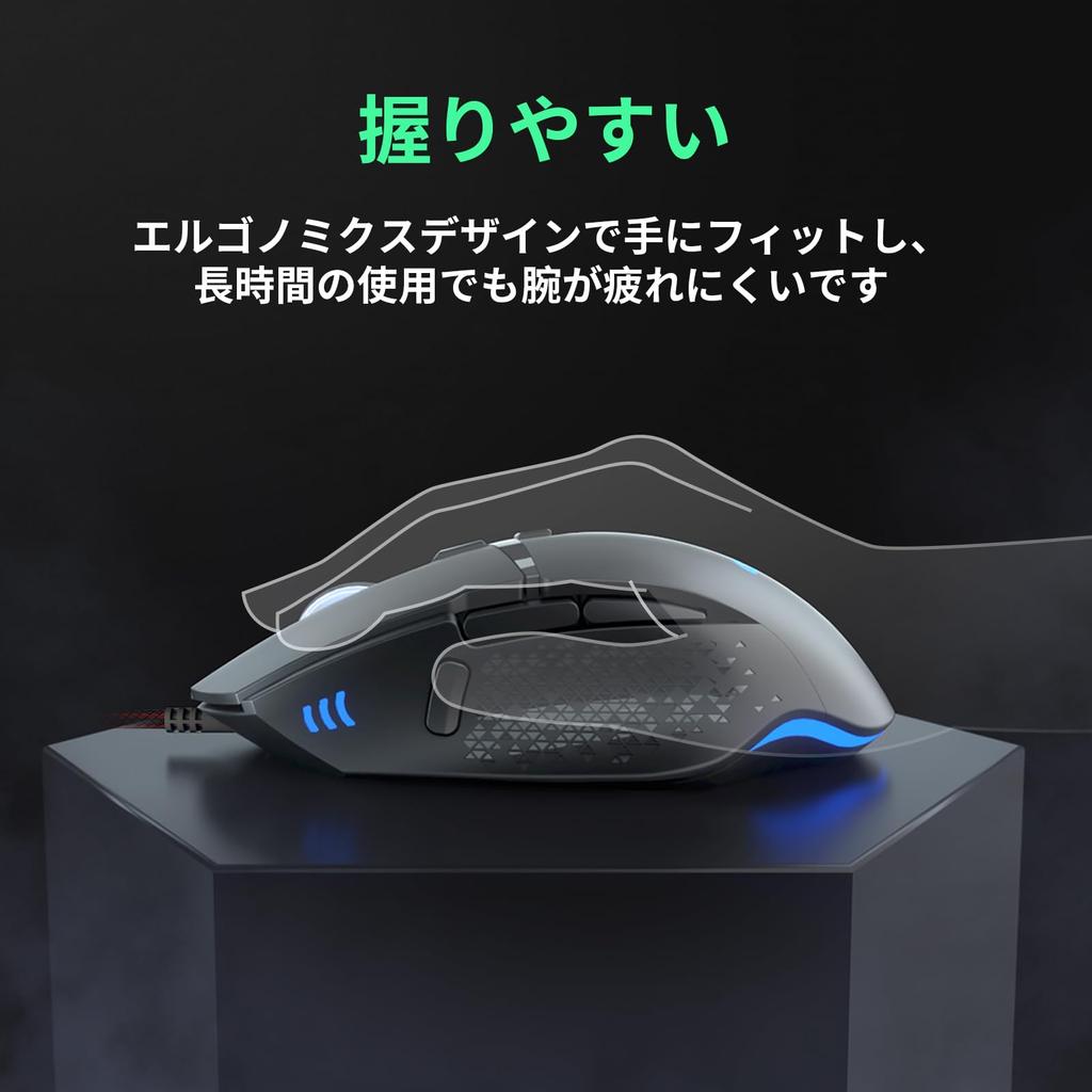 CYD C309 Gaming Mouse Wired Mouse 7200 Adjustable DPI Ergonomic Design USB Gaming Mouse for Large Hands 8 Programmable Buttons LED Breathing Light RGB