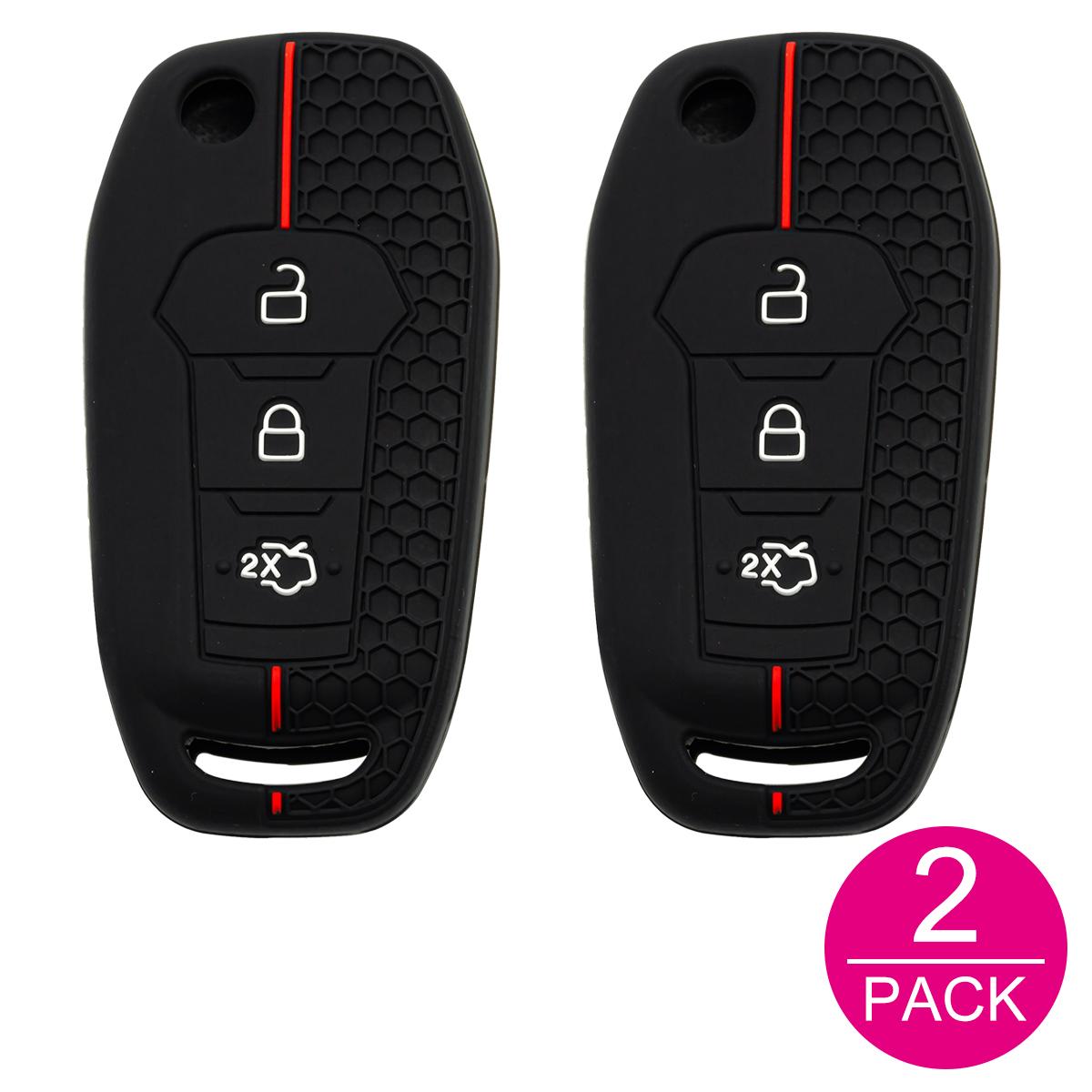 

2x Silicone Car Flip Key Fob Cover Case Holder Keychain For Ford F150 STX F250 F350 F450 XLT Ranger XL Everest Maverick Ecosport