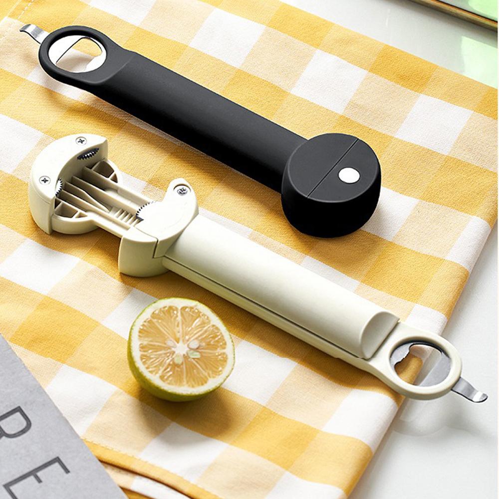 Multifunctional Bottle Opener Retractable Can Opener with Magnetic Back Adjustable Jar Lid Gripper for Weak Hands