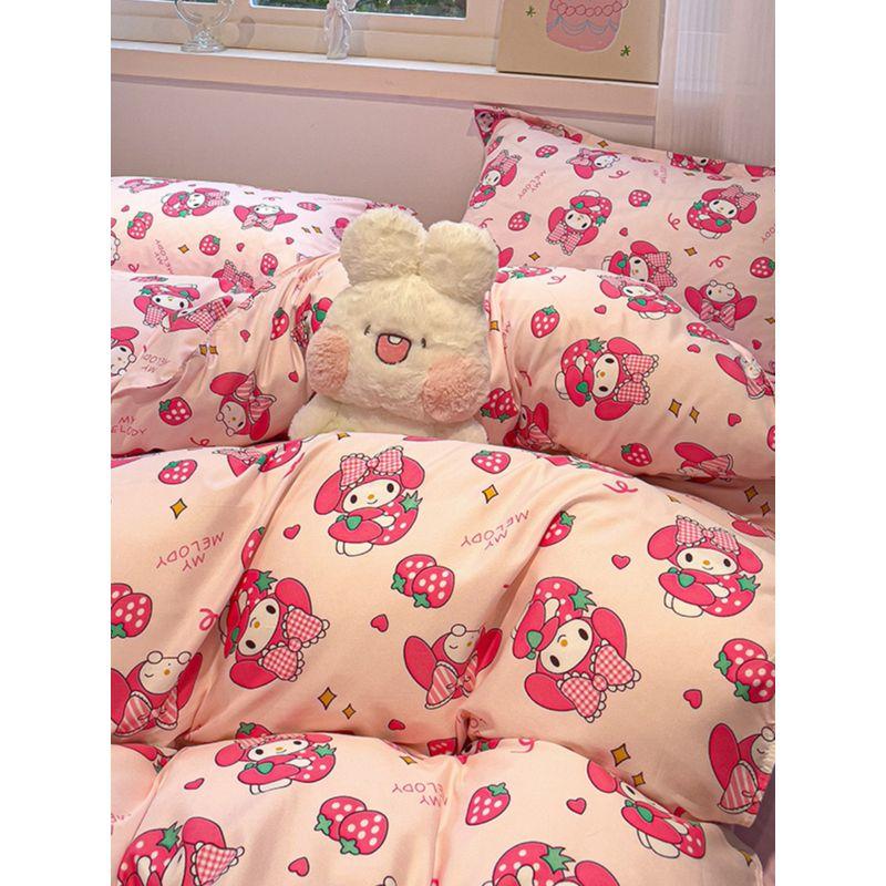 

Cartoon Cute Sausage Dog Washed Cotton For Home Bed Sheets Quilt Cover Four-Piece Set Student Dormitory Bedding Three-Piece Set Single quilt cover 150*200cm Strawberry girl AA
