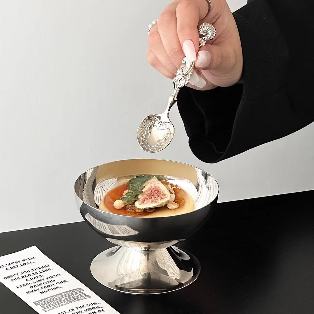 BRStainless Steel Dessert Bowl Silver Tall Ice Cream Cup Dessert Tray Tableware Pudding Plate Milkshake Cup Metal BowlEY