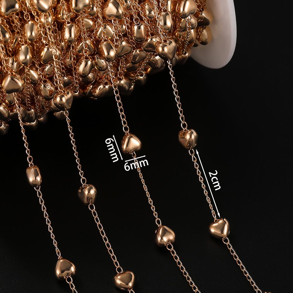 2m Copper Chains With CCB Peach Heart Charms Chains for Handmade DIY Necklace Bracelet Jewelry Making Chains