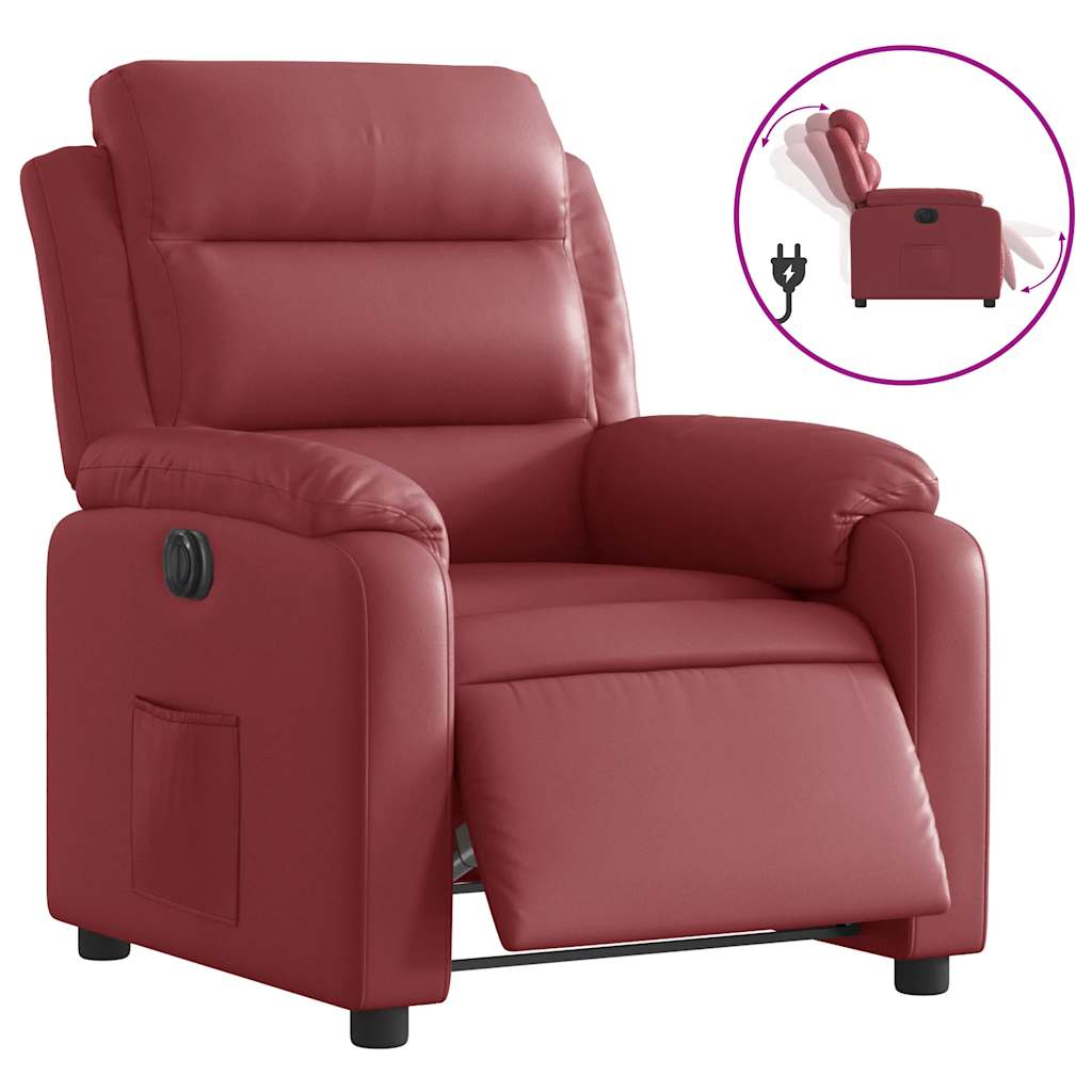 Electric Recliner Chair Burgundy Artificial Leather