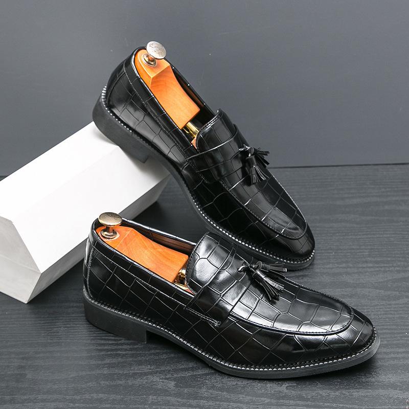 Men's Embossed Leather Tassel Loafers - Korean/British Style, Formal & Casual, Plus Sizes, Perfect for Weddings