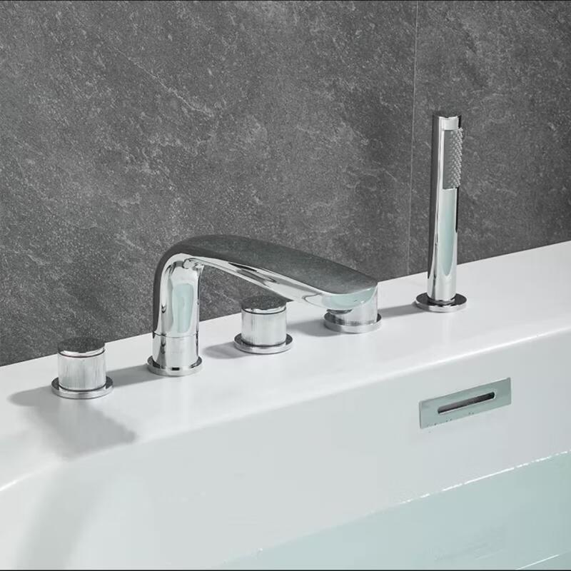 TLXT Gunmetal Grey Bathtub Faucet with Silver 5-Piece Set