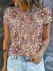 Women'S Round Neck Short Sleeve T-Shirt with Vintage Floral Print, Perfect for Casual Vacations