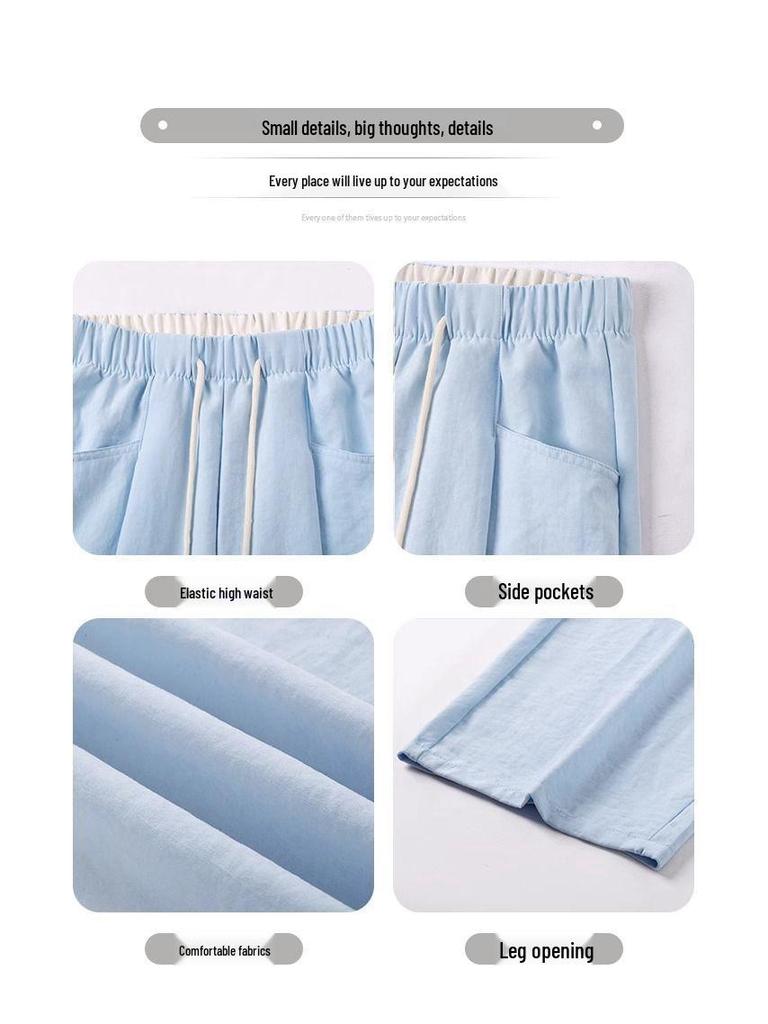 Women's Summer Loose Drawstring Wide-Leg Pants: Lazy Style, Slimming, Floor-Length, Versatile, Casual Drape