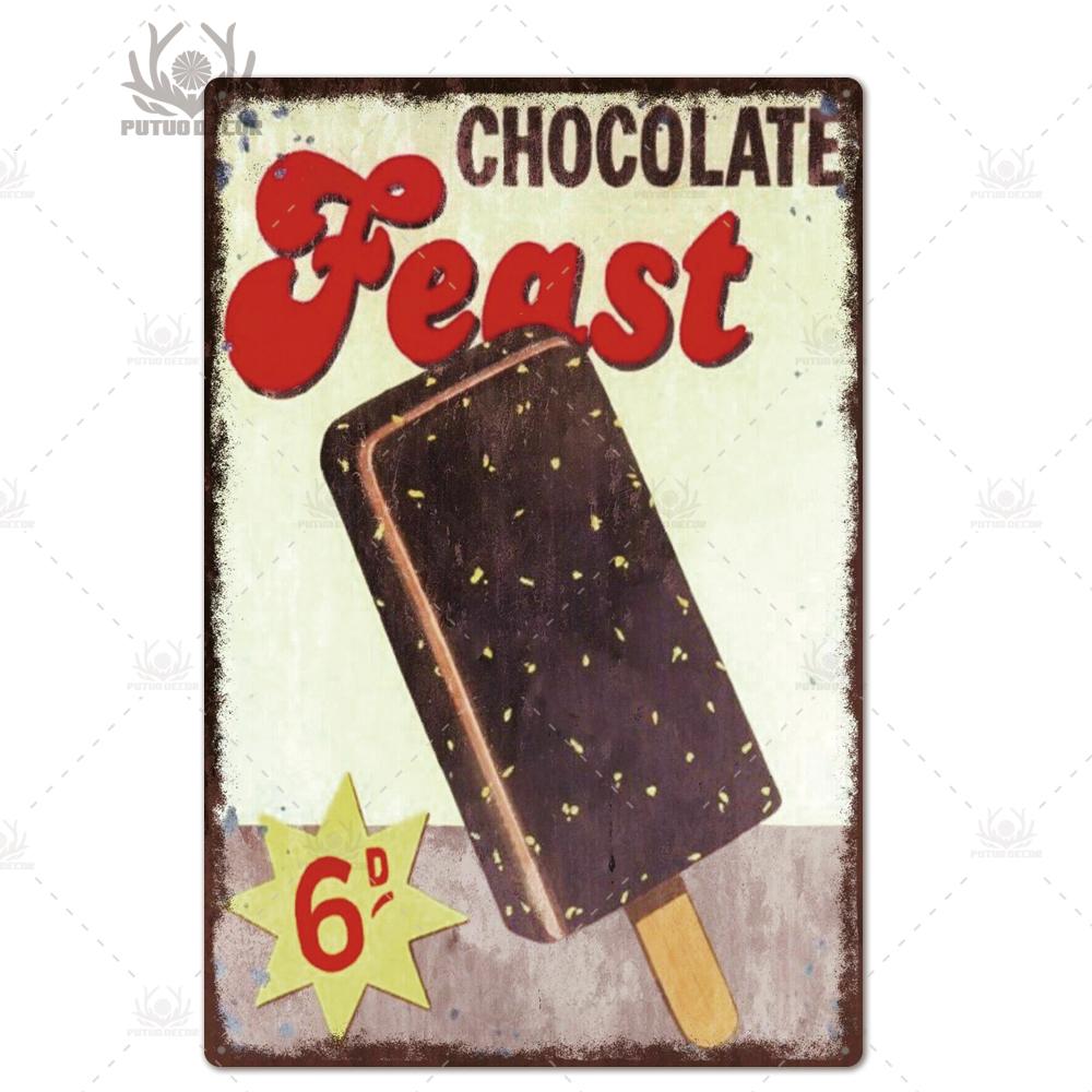 Putuo Decor Ice Cream Tin Sign Plaque Metal Plate Vintage Ice Lolly Retro Wall Art Poster for Dessert Shop Iron Painting