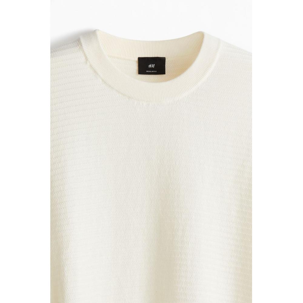 H M Textured Knit Sweater Regular Fit creaM