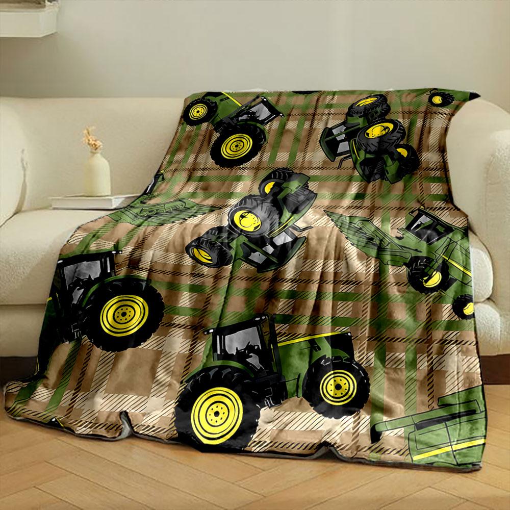 Green Tractor Plaid Blanket bedroom Blanket for Livingroom Couch lunch break Soft throw for Friend's festival Gift