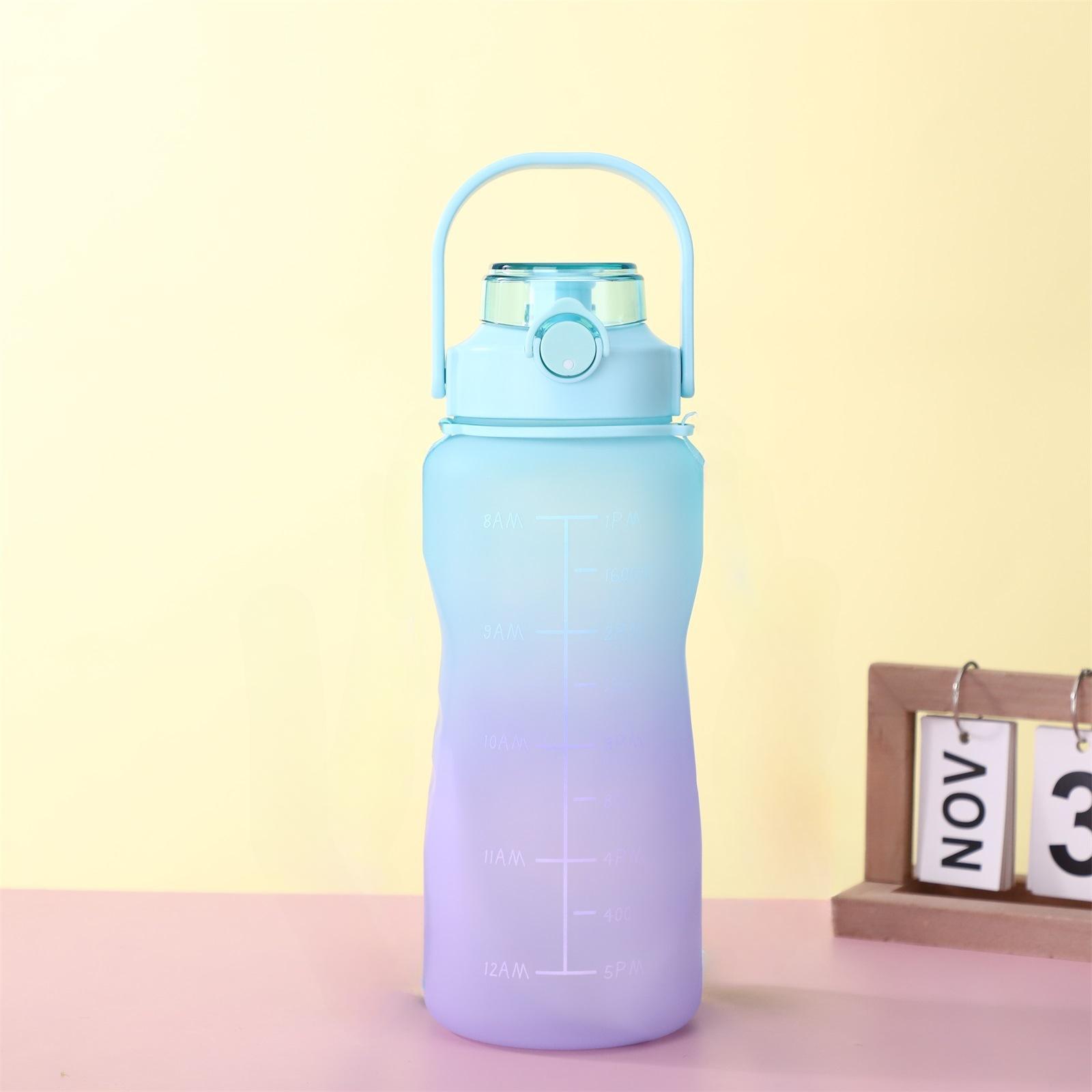 1PC 2000ml Large Capacity Gradient Color Water Bottle  Straw Cup Water Cup Time Outdoor Sports зелёный