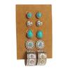 Simple Retro Green Turquoise Earrings - Set of Ethnic Style Flower Heart Geometric Ear Pendants In 5 Pairs