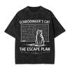 Schrodinger's Cat The Escape Plan Funny Science Washed T Shirt Streetwear Hip Hop T-Shirts Tee Shirt for Men Women Harajuku