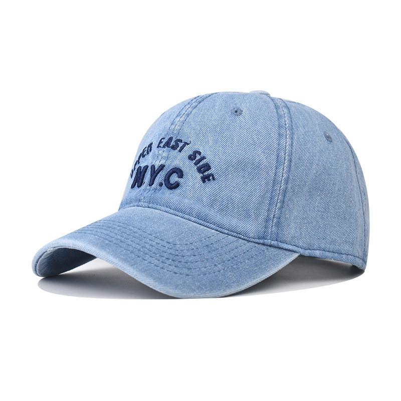 Embroidered Letter Nyc Denim Cap With Curved Brim And Windproof For Use Outdoor
