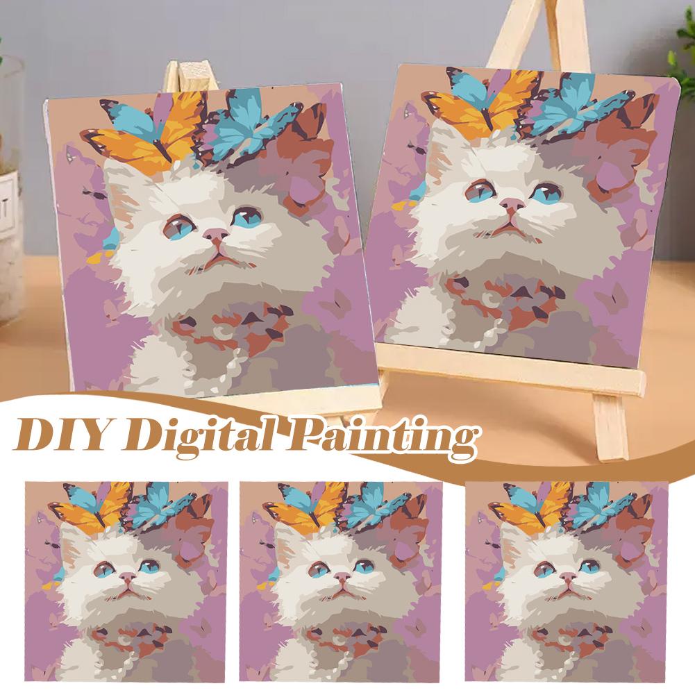 Kendin Yap Sayılara Göre Boyama Kedi Dijital Yağlı Boya Tablo Seti Hayvan Sayı Üzerine Boyama Tuvali Resim Hediye El Boyaması Tuval J3G4
