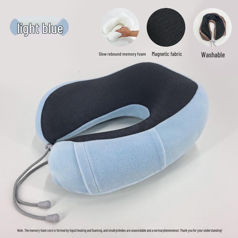 U-shaped Memory Foam Travel Neck Pillow with Magnetic Fabric for Airplane Comfort