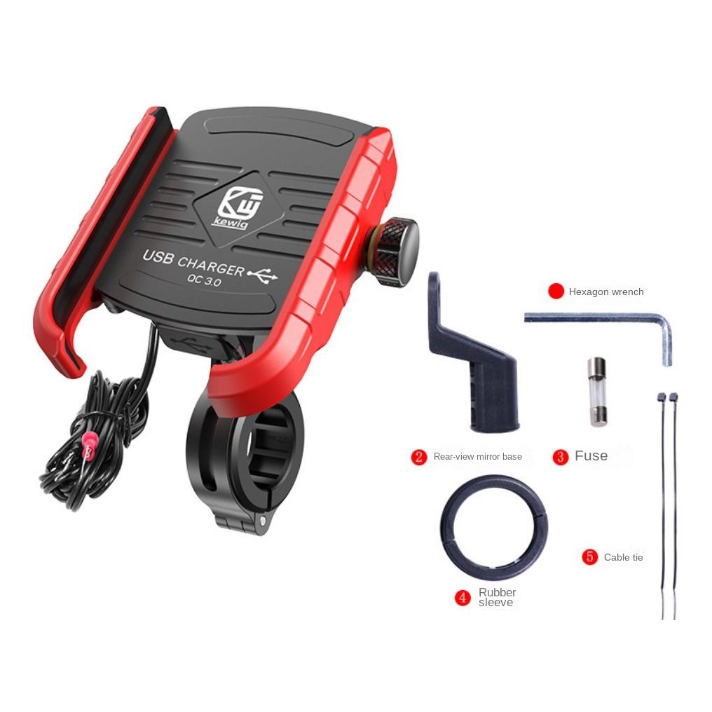 Motorsykkel Telefonholder Lader, USB/QC 3.0 Uttak med Bryter, 360° Vanntett, USB-lader, Aluminium Styre/Speilfeste for 3,5-6 Tommers Telefoner