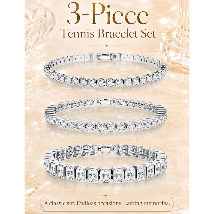 Sparkling 5A CZ Silver Tone Tennis Bracelets Stack for Women Jewelry