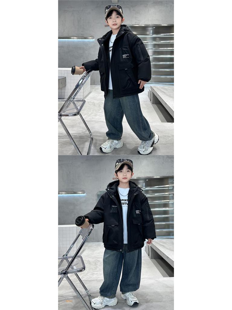 Boys' 2025 Quilted Hooded Windbreaker Jacket: Stylish Autumn/Winter Casual Top for Big Boys